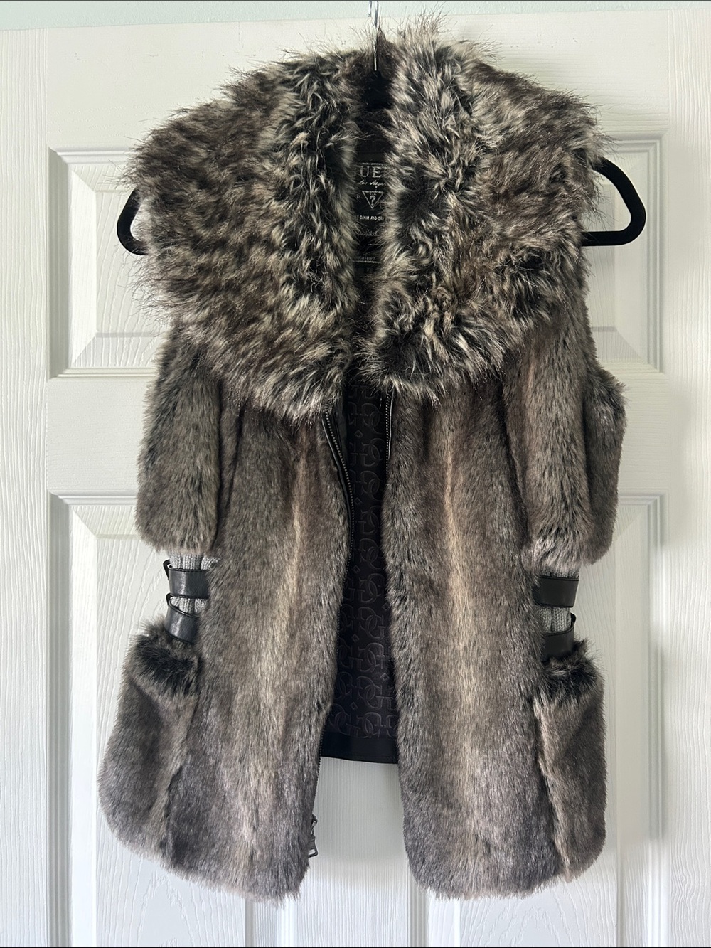 Guess Gray Faux Fur Vest with Plush Collar